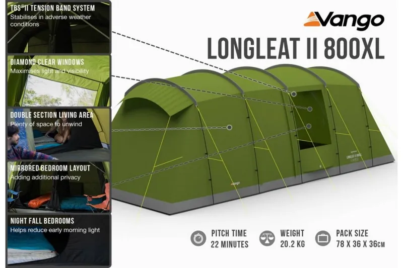 Vango Longleat II 800XL 8 Man Tent in Herbal-4